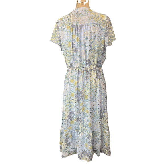 Lauren Conrad NWOT light blue and metallic gold floral pullover dress Size Large - Picture 5 of 9